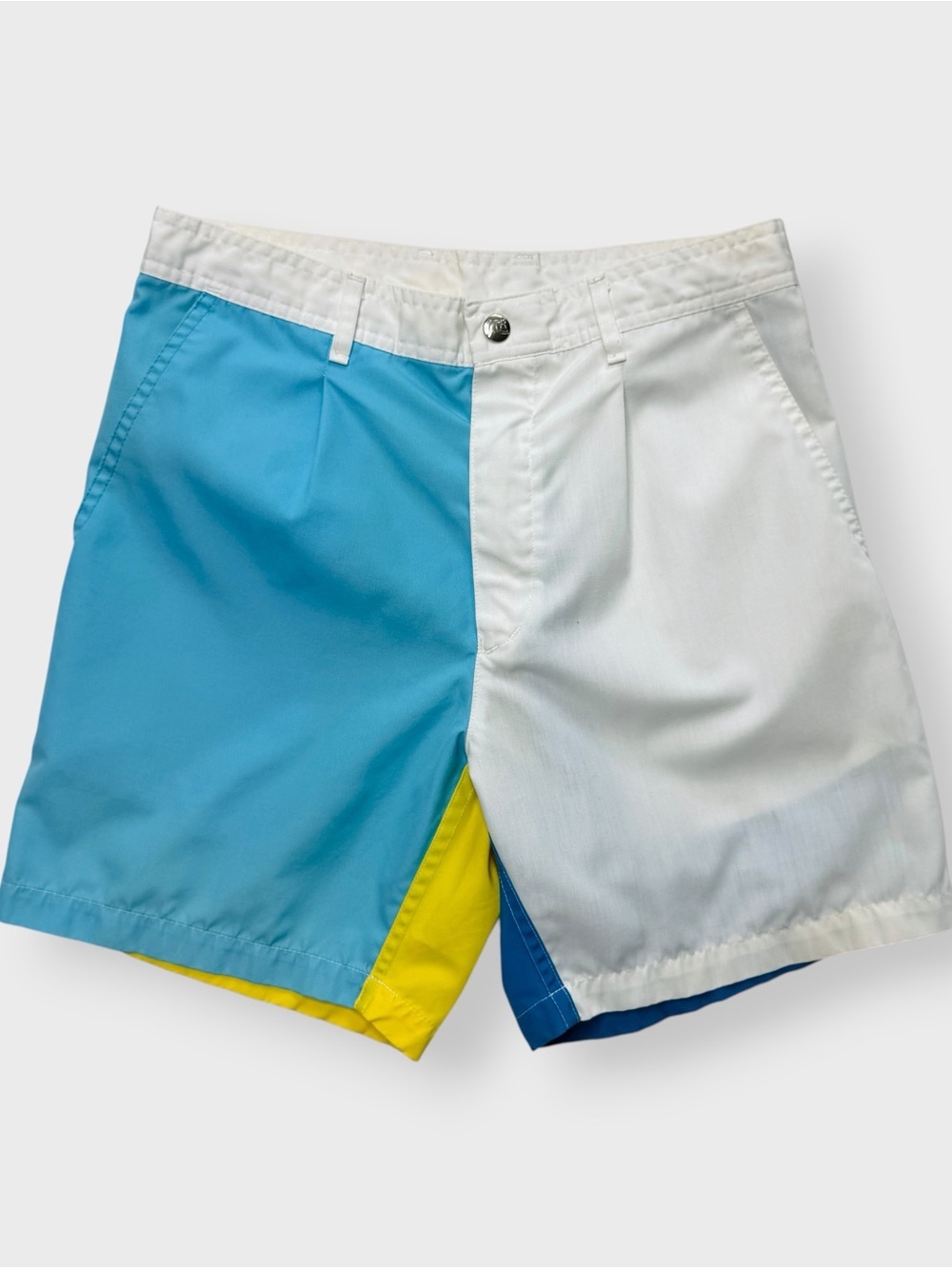 Vtg 70s Quiksilver Colorblock Surf Shorts, Skate, Talon Zip Pleated 26 27 USA